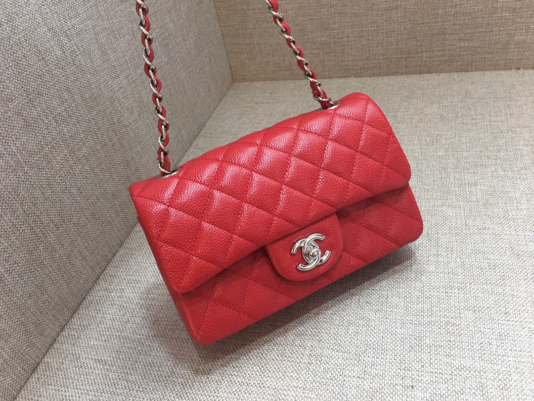 Small Classic Flap Caviar Bag A01116 Red/Silver